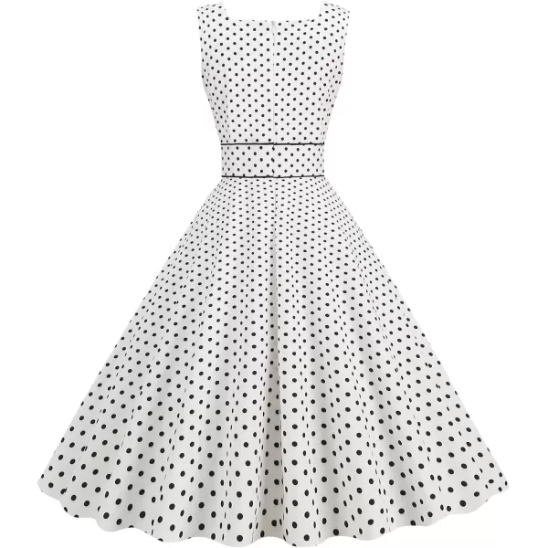 IDOPIP Womens Polka Dot Vintage Cocktail Party Swing Dress 1950s Retro Sleeveless Wedding Summer Casual Aline Midi DressesWhite