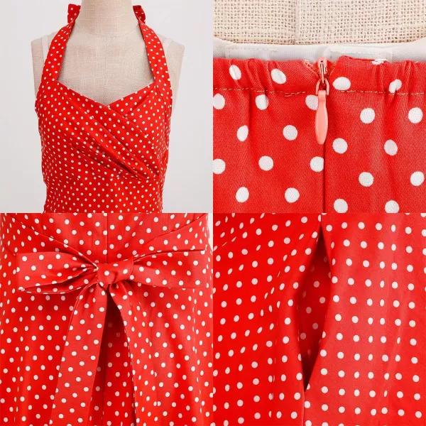 IDOPIP Womens Summer Vintage 1950s Dress Halter Retro Polka Dot Cocktail Party Swing Dresses Wedding Formal Aline Midi GownRed  Wrap Vneck