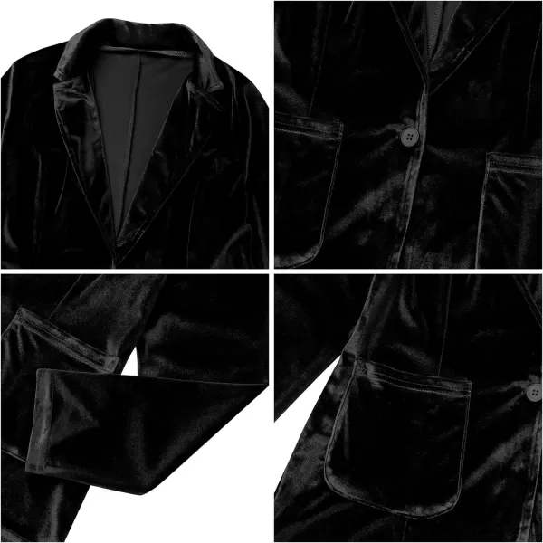 IDOPIP Womens Velvet Blazer Jacket Long Sleeve Lapel Open Front Cardigan Coat Casual Office Blazer Jacket Suits with PocketsBlack