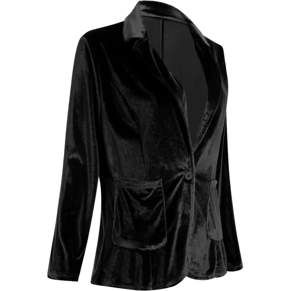 IDOPIP Womens Velvet Blazer Jacket Long Sleeve Lapel Open Front Cardigan Coat Casual Office Blazer Jacket Suits with PocketsBlack