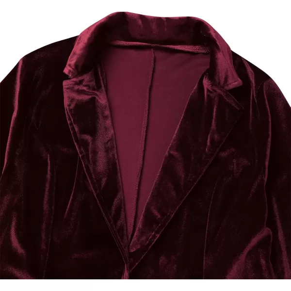 IDOPIP Womens Velvet Blazer Jacket Long Sleeve Lapel Open Front Cardigan Coat Casual Office Blazer Jacket Suits with PocketsWine Red