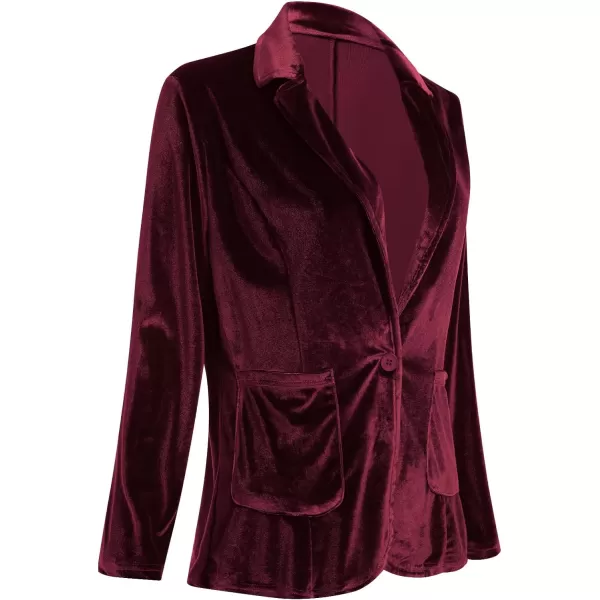 IDOPIP Womens Velvet Blazer Jacket Long Sleeve Lapel Open Front Cardigan Coat Casual Office Blazer Jacket Suits with PocketsWine Red