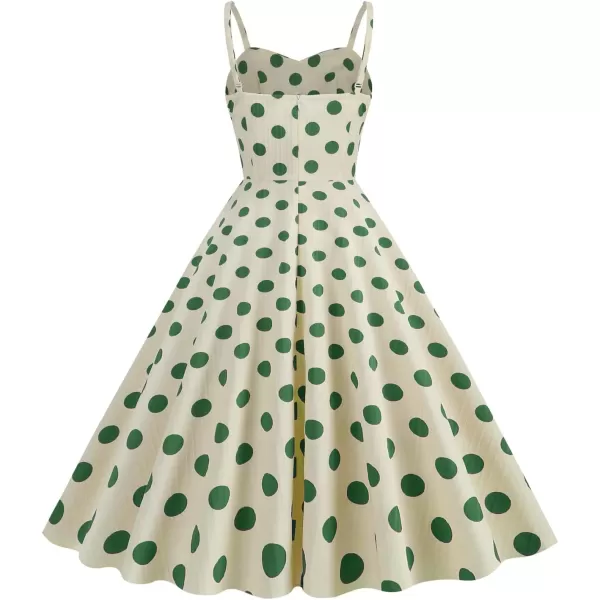 IDOPIP Womens Vintage 1950s Cocktail Party Swing Dress Summer Sleeveless Halter Retro Wedding Formal Aline Midi DressesApricot  Green Dots