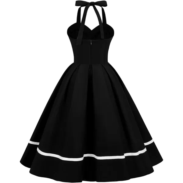 IDOPIP Womens Vintage 1950s Cocktail Party Swing Dress Summer Sleeveless Halter Retro Wedding Formal Aline Midi DressesBlack