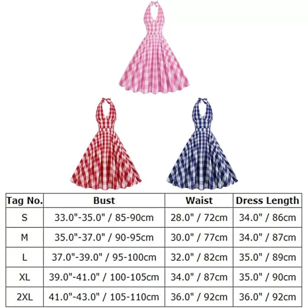 IDOPIP Womens Vintage 1950s Cocktail Party Swing Dress Summer Sleeveless Halter Retro Wedding Formal Aline Midi DressesBlue Plaid  Belt