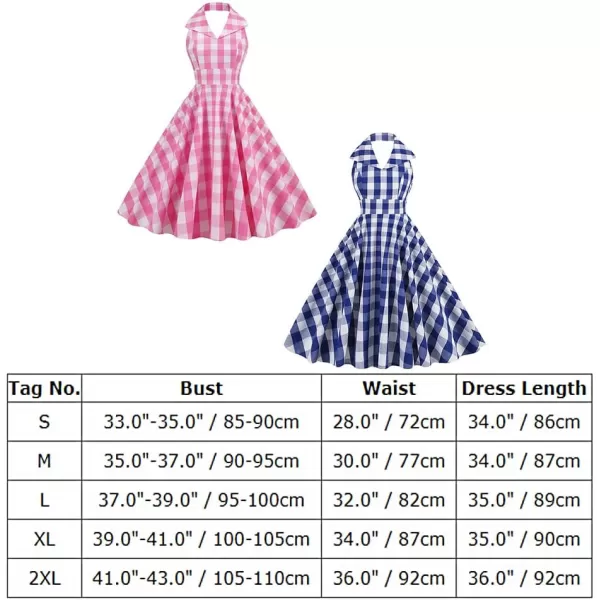 IDOPIP Womens Vintage 1950s Cocktail Party Swing Dress Summer Sleeveless Halter Retro Wedding Formal Aline Midi DressesBlue Plaid  Lapel Collar