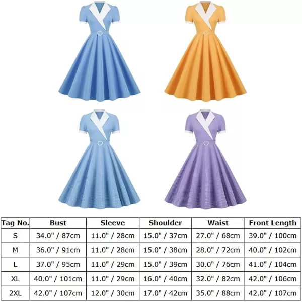 IDOPIP Womens Vintage 1950s Retro Cocktail Party Swing Dresses Summer Short Sleeve VNeck Rockabilly Aline Gown with BeltBlue Solid