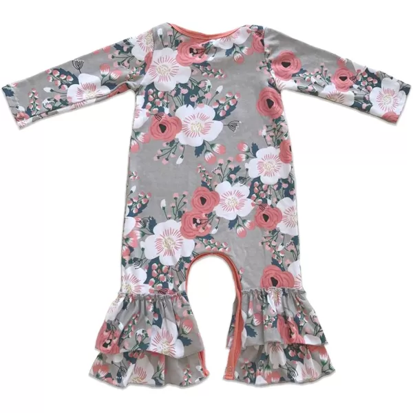 Icing Ruffle Jumpsuit Pants for Toddler Baby Girls Long Sleeve Romper OutfitGray  Floral