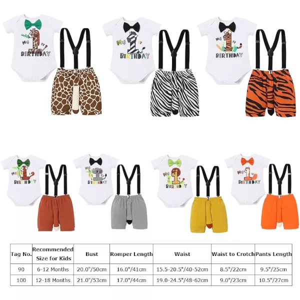 Jungle Theme 1st Birthday Outfit for Baby Boy Safari Animals Romper Suspenders Shorts with Tail Clothes Set for PhotoElephant