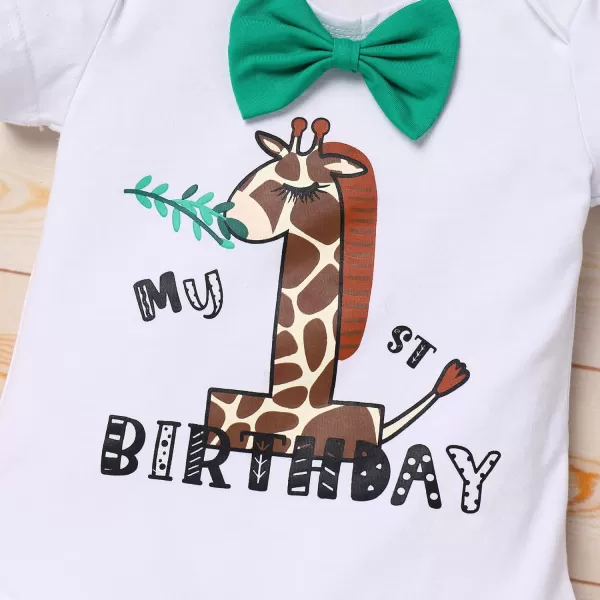 Jungle Theme 1st Birthday Outfit for Baby Boy Safari Animals Romper Suspenders Shorts with Tail Clothes Set for PhotoGiraffe