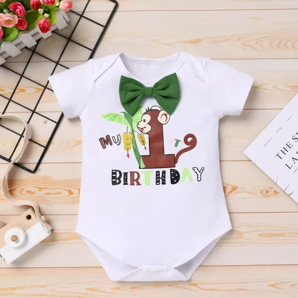 Jungle Theme 1st Birthday Outfit for Baby Boy Safari Animals Romper Suspenders Shorts with Tail Clothes Set for PhotoMonkey