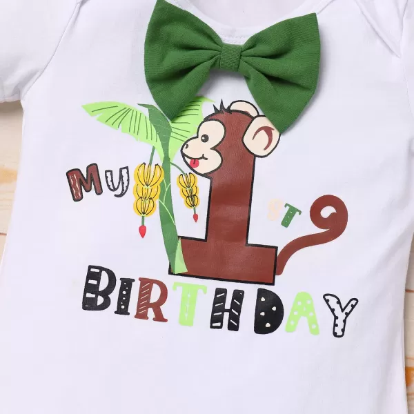 Jungle Theme 1st Birthday Outfit for Baby Boy Safari Animals Romper Suspenders Shorts with Tail Clothes Set for PhotoMonkey