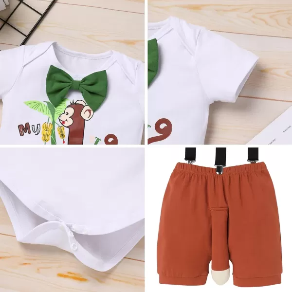 Jungle Theme 1st Birthday Outfit for Baby Boy Safari Animals Romper Suspenders Shorts with Tail Clothes Set for PhotoMonkey