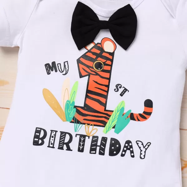 Jungle Theme 1st Birthday Outfit for Baby Boy Safari Animals Romper Suspenders Shorts with Tail Clothes Set for PhotoTiger