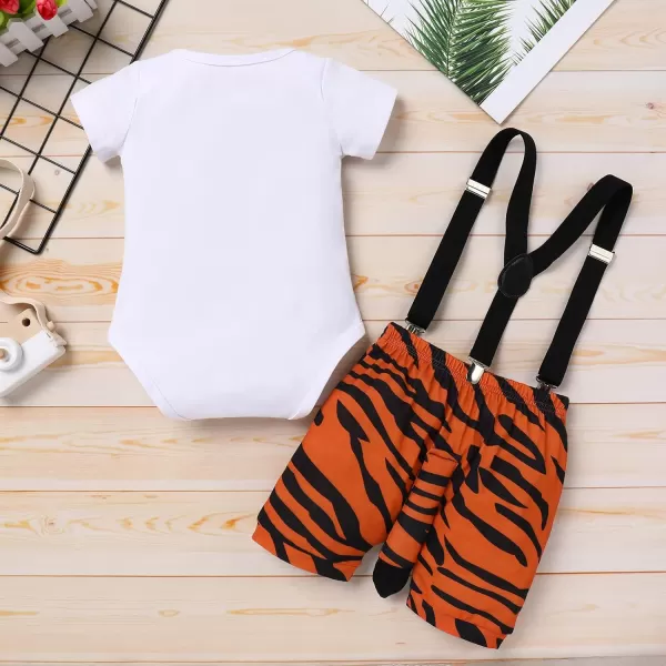 Jungle Theme 1st Birthday Outfit for Baby Boy Safari Animals Romper Suspenders Shorts with Tail Clothes Set for PhotoTiger