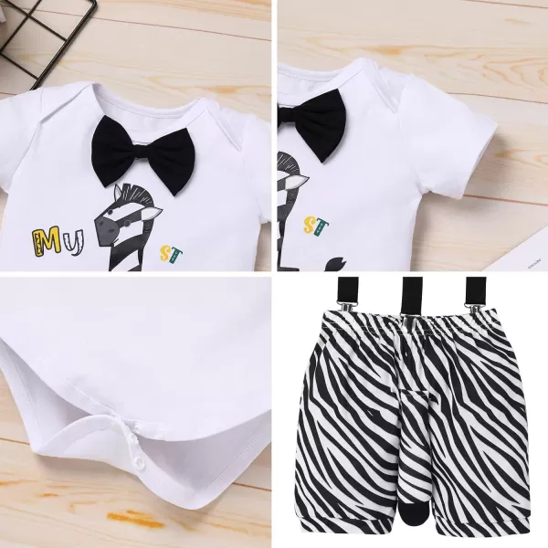 Jungle Theme 1st Birthday Outfit for Baby Boy Safari Animals Romper Suspenders Shorts with Tail Clothes Set for PhotoZebra