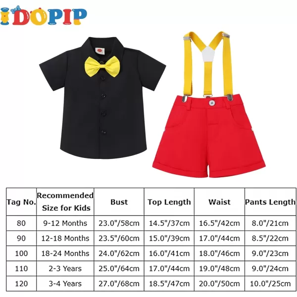 Kids Baby Boys Birthday Cake Smash Outfit Gentleman Necktie Shirt Suspenders Shorts Mouse Ears Halloween Christmas CostumeBlack  Red 4pcs