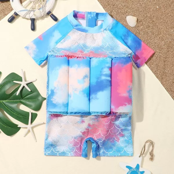 Kids Boys Girls Floatation Swimsuit with Adjustable Buoyancy Baby Float Suit Swim Vest One Piece Swimwear Bathing SuitBlue  Colorful