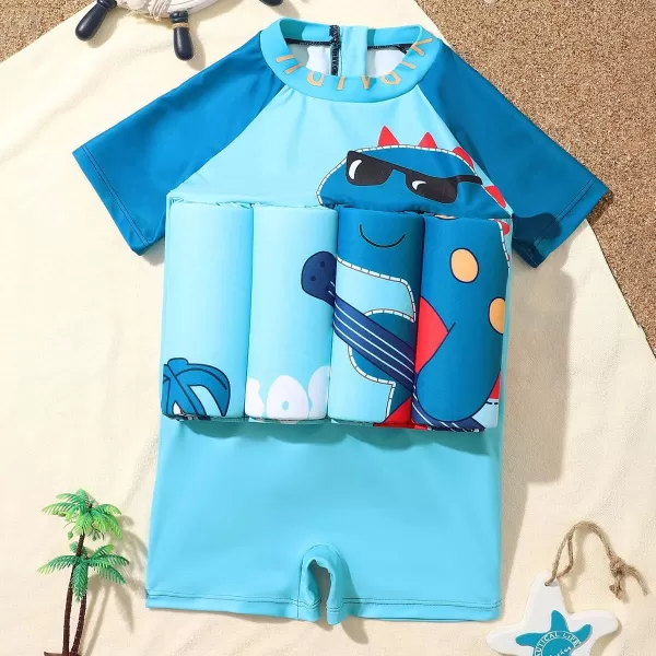 Kids Boys Girls Floatation Swimsuit with Adjustable Buoyancy Baby Float Suit Swim Vest One Piece Swimwear Bathing SuitBlue Dinosaur  Guitar