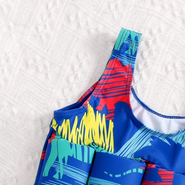 Kids Boys Girls Floatation Swimsuit with Adjustable Buoyancy Baby Float Suit Swim Vest One Piece Swimwear Bathing SuitDark Blue Print