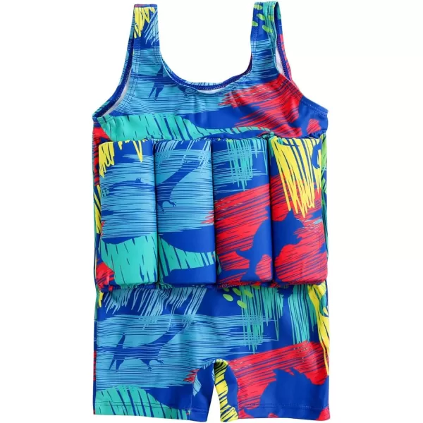 Kids Boys Girls Floatation Swimsuit with Adjustable Buoyancy Baby Float Suit Swim Vest One Piece Swimwear Bathing SuitDark Blue Print