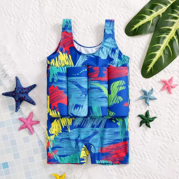 Kids Boys Girls Floatation Swimsuit with Adjustable Buoyancy Baby Float Suit Swim Vest One Piece Swimwear Bathing SuitDark Blue Print