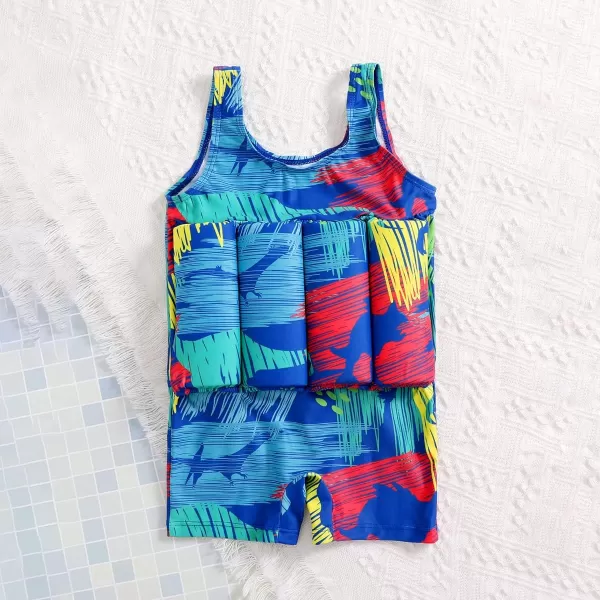 Kids Boys Girls Floatation Swimsuit with Adjustable Buoyancy Baby Float Suit Swim Vest One Piece Swimwear Bathing SuitDark Blue Print