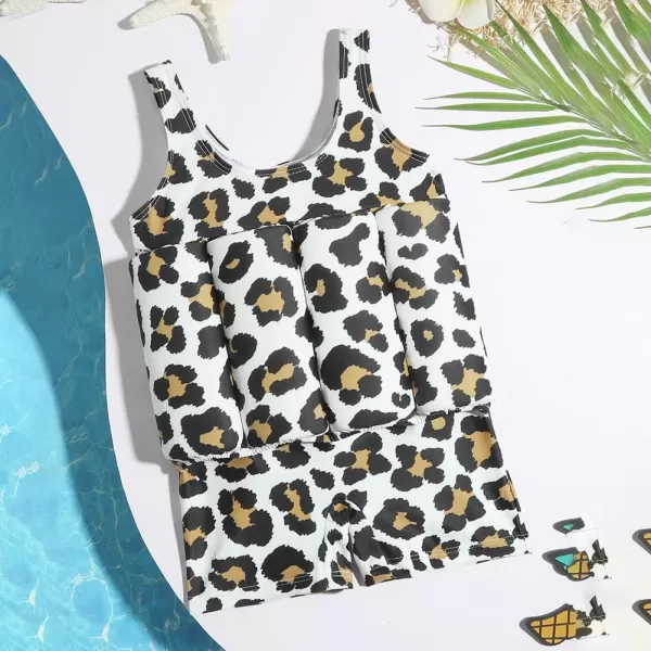 Kids Boys Girls Floatation Swimsuit with Adjustable Buoyancy Baby Float Suit Swim Vest One Piece Swimwear Bathing SuitLeopard