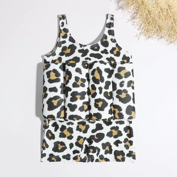 Kids Boys Girls Floatation Swimsuit with Adjustable Buoyancy Baby Float Suit Swim Vest One Piece Swimwear Bathing SuitLeopard