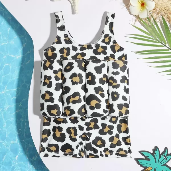 Kids Boys Girls Floatation Swimsuit with Adjustable Buoyancy Baby Float Suit Swim Vest One Piece Swimwear Bathing SuitLeopard