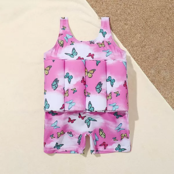 Kids Boys Girls Floatation Swimsuit with Adjustable Buoyancy Baby Float Suit Swim Vest One Piece Swimwear Bathing SuitPink Butterfly