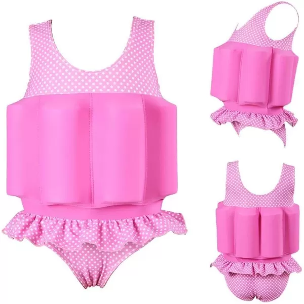 Kids Boys Girls Floatation Swimsuit with Adjustable Buoyancy Baby Float Suit Swim Vest One Piece Swimwear Bathing SuitPink Polka Dot