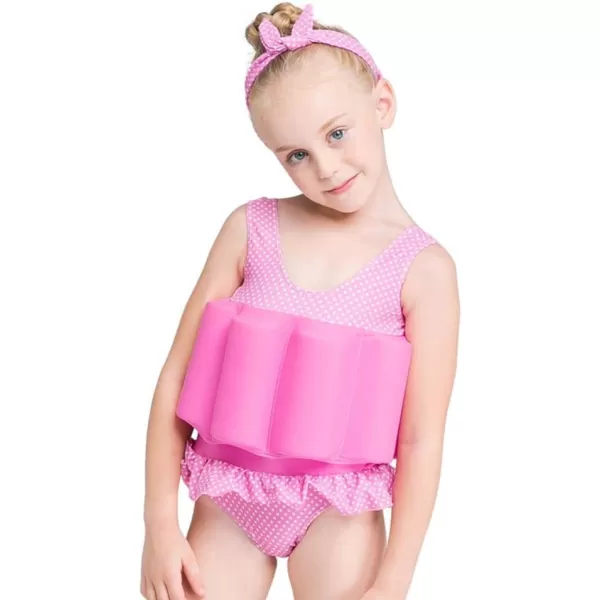 Kids Boys Girls Floatation Swimsuit with Adjustable Buoyancy Baby Float Suit Swim Vest One Piece Swimwear Bathing SuitPink Polka Dot