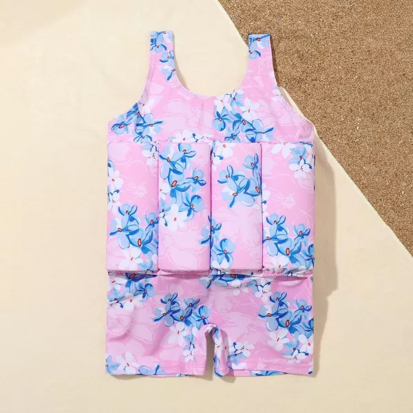 Kids Boys Girls Floatation Swimsuit with Adjustable Buoyancy Baby Float Suit Swim Vest One Piece Swimwear Bathing SuitPinkBlue Floral