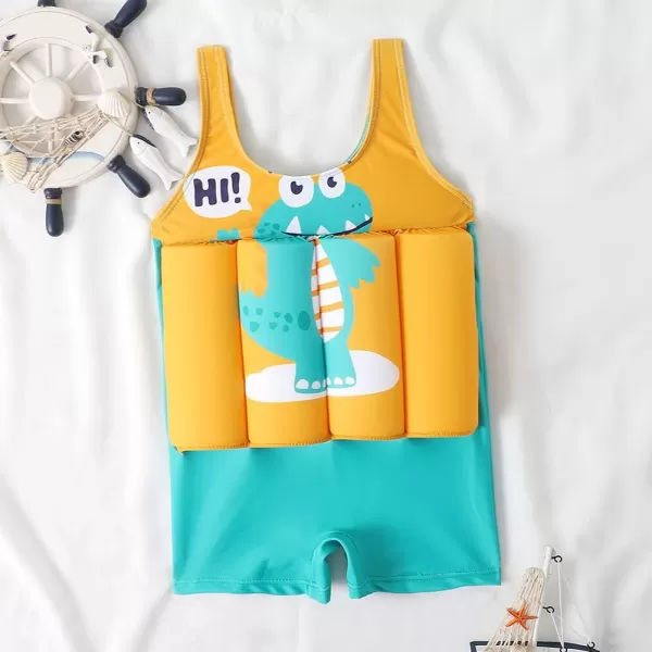 Kids Boys Girls Floatation Swimsuit with Adjustable Buoyancy Baby Float Suit Swim Vest One Piece Swimwear Bathing SuitYellow Dinosaur