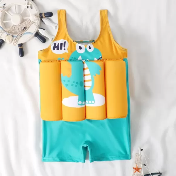 Kids Boys Girls Floatation Swimsuit with Adjustable Buoyancy Baby Float Suit Swim Vest One Piece Swimwear Bathing SuitYellow Dinosaur