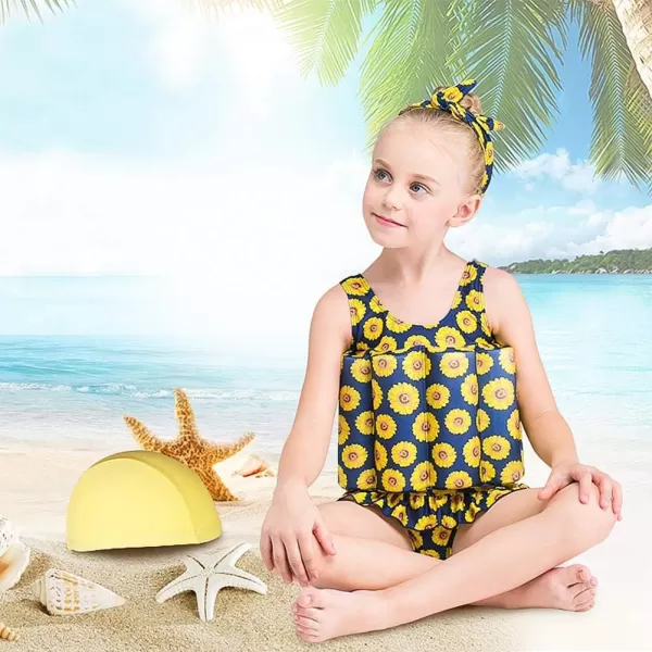 Kids Boys Girls Floatation Swimsuit with Adjustable Buoyancy Baby Float Suit Swim Vest One Piece Swimwear Bathing SuitYellow Sunflower