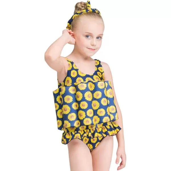 Kids Boys Girls Floatation Swimsuit with Adjustable Buoyancy Baby Float Suit Swim Vest One Piece Swimwear Bathing SuitYellow Sunflower