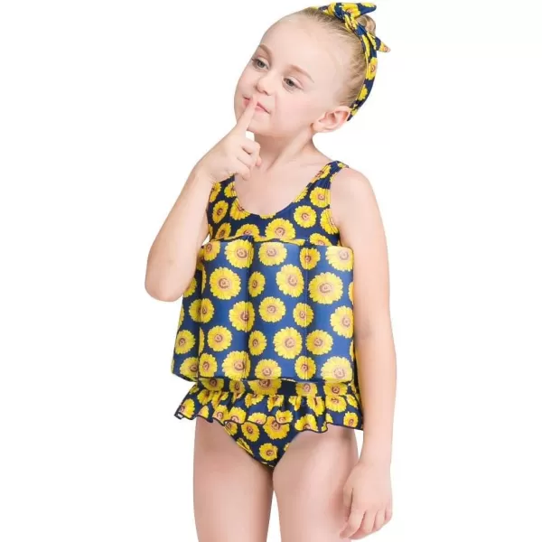 Kids Boys Girls Floatation Swimsuit with Adjustable Buoyancy Baby Float Suit Swim Vest One Piece Swimwear Bathing SuitYellow Sunflower