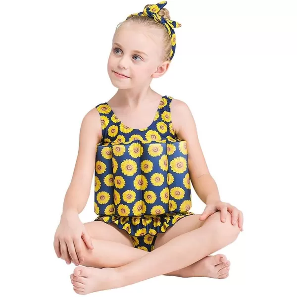 Kids Boys Girls Floatation Swimsuit with Adjustable Buoyancy Baby Float Suit Swim Vest One Piece Swimwear Bathing SuitYellow Sunflower