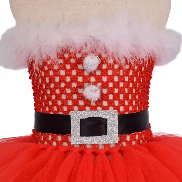 Kids Girls Christmas Party Dress Santa Deer Giraffe Costume Crochet Ruffle Tutu Skirt with Headband Birthday Outfit SetRed Santa Claus