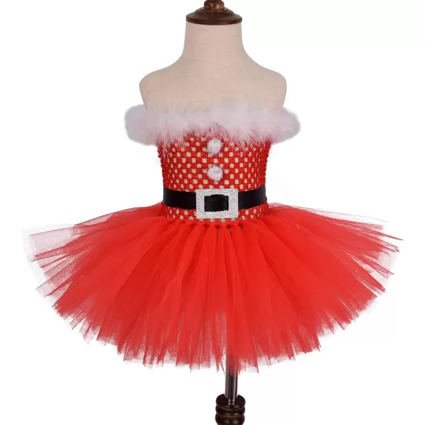 Kids Girls Christmas Party Dress Santa Deer Giraffe Costume Crochet Ruffle Tutu Skirt with Headband Birthday Outfit SetRed Santa Claus