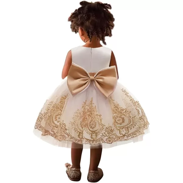 Lace Flower Girl Bowknot Tutu Dress for Kids Baby Christening Baptism Communion Birthday Party Wedding DressesHeadwearApricot