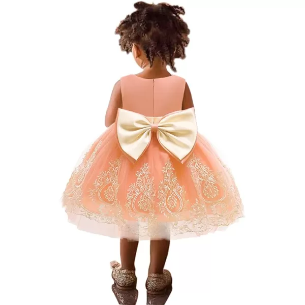 Lace Flower Girl Bowknot Tutu Dress for Kids Baby Christening Baptism Communion Birthday Party Wedding DressesHeadwearCoral