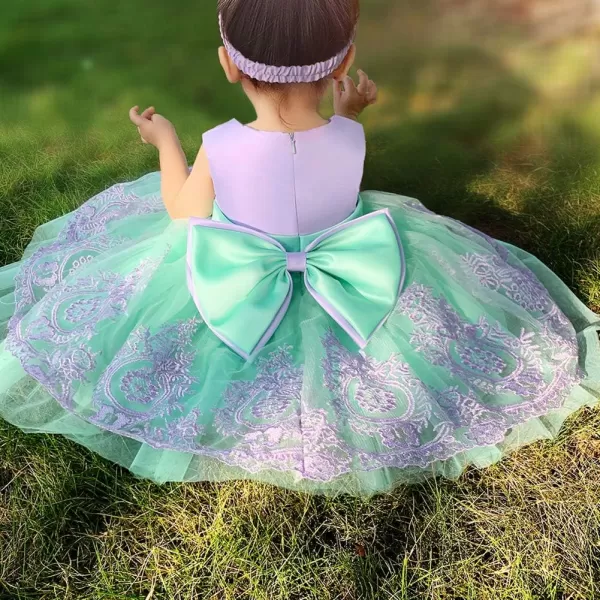 Lace Flower Girl Bowknot Tutu Dress for Kids Baby Christening Baptism Communion Birthday Party Wedding DressesHeadwearPurple  Green