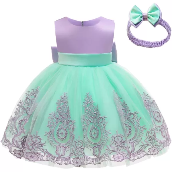 Lace Flower Girl Bowknot Tutu Dress for Kids Baby Christening Baptism Communion Birthday Party Wedding DressesHeadwearPurple  Green