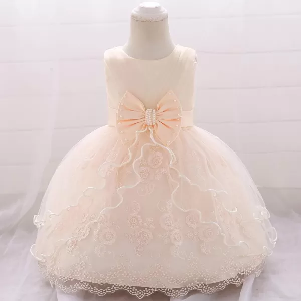 Lace Flower Girls Bowknot Tutu Dress for Baby Infant Christening Baptism Gown Princess Pageant Wedding Party Tulle DressesChampagne