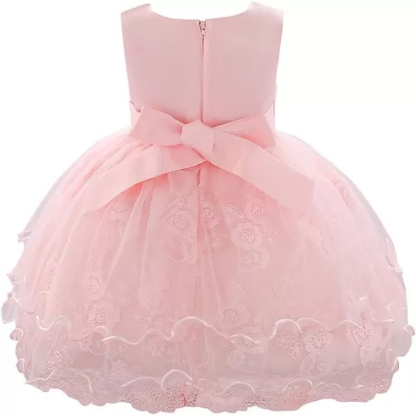 Lace Flower Girls Bowknot Tutu Dress for Baby Infant Christening Baptism Gown Princess Pageant Wedding Party Tulle DressesPink