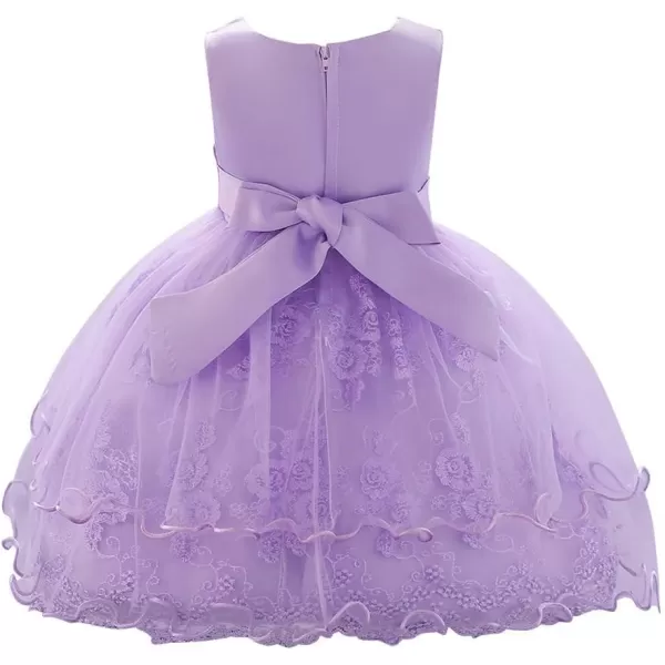 Lace Flower Girls Bowknot Tutu Dress for Baby Infant Christening Baptism Gown Princess Pageant Wedding Party Tulle DressesPurple