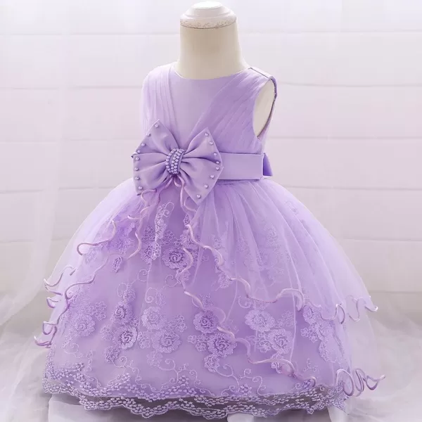 Lace Flower Girls Bowknot Tutu Dress for Baby Infant Christening Baptism Gown Princess Pageant Wedding Party Tulle DressesPurple